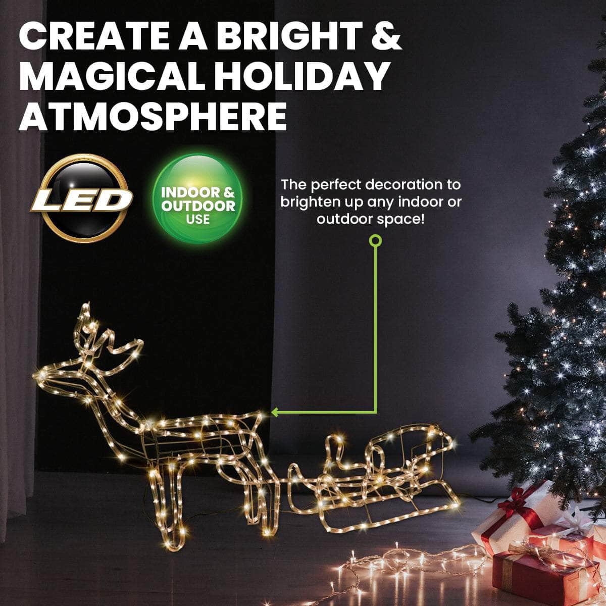 1.7m 3D Reindeer & Sleigh Display Warm White Rope Lights