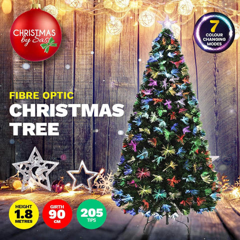 1.8m Fibre Optic Christmas Tree 205 Tips Multicolour Lights & Star