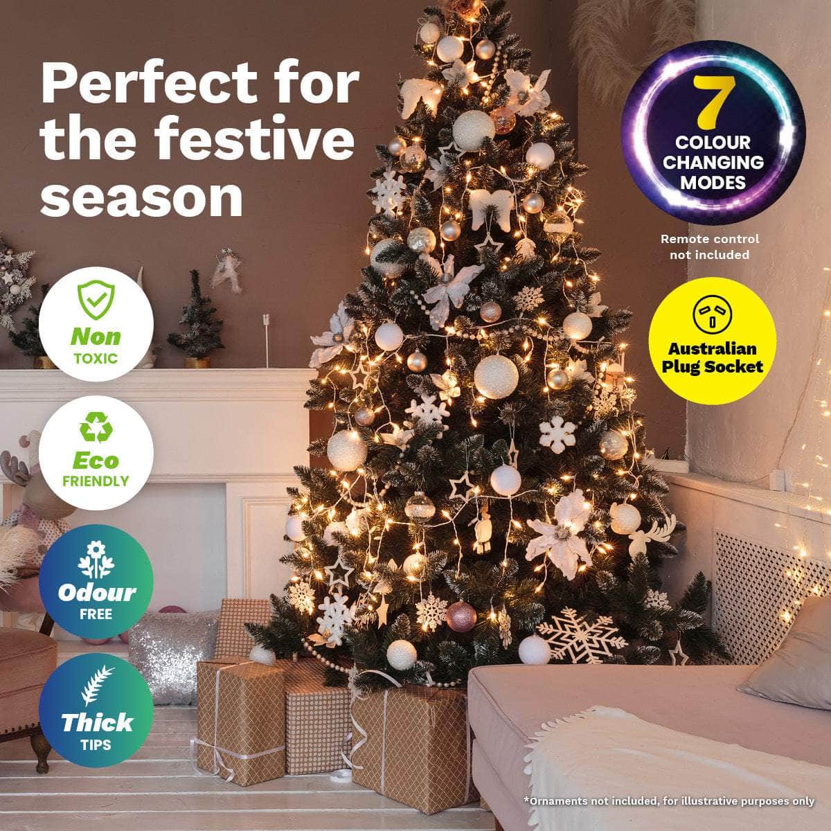 1.8m Fibre Optic/LED Christmas Tree 210 Tips Multicolour Star & Ornaments
