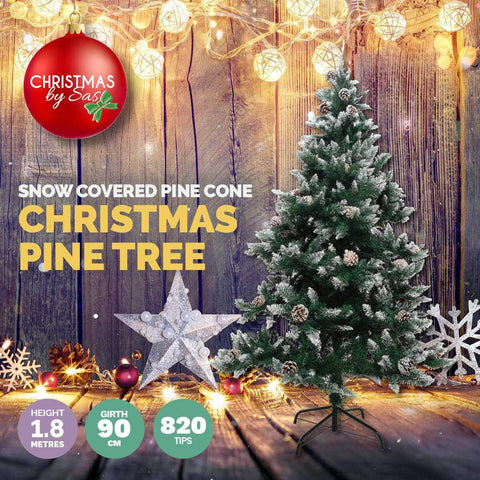 1.8m Full Figured Tree Snow Covered Tips & Pine Cones