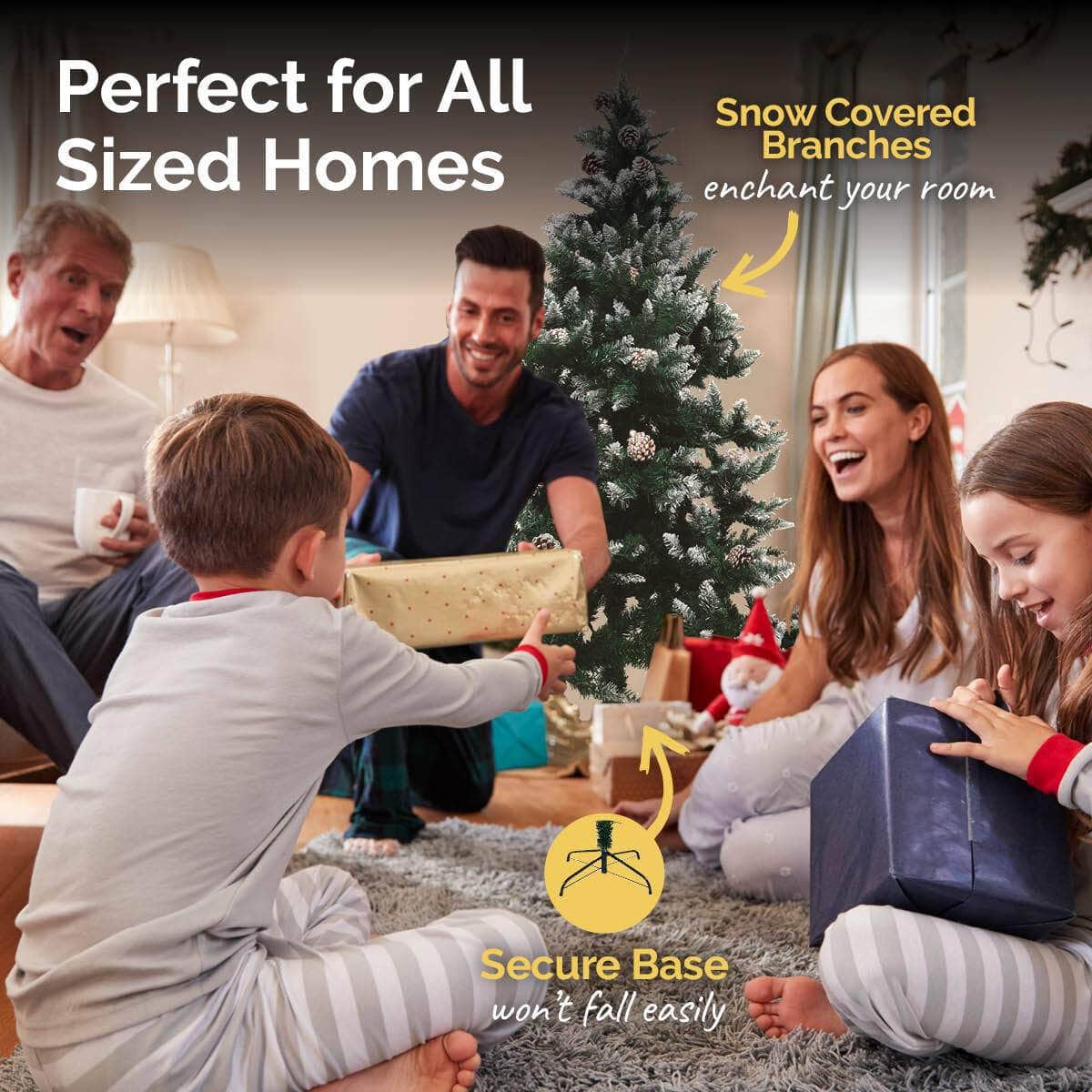 1.8m Full Figured Tree Snow Covered Tips & Pine Cones