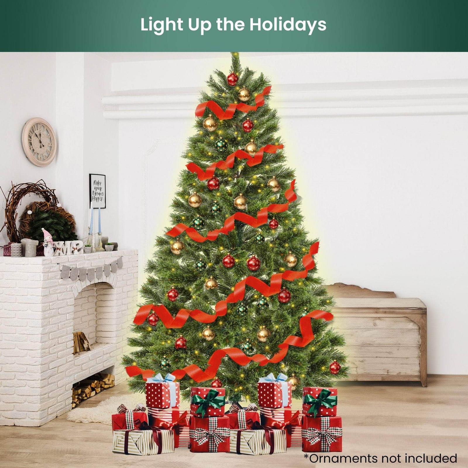 1.8m Lumina Pine Christmas Tree with 300 LED Lights - Pine finish
