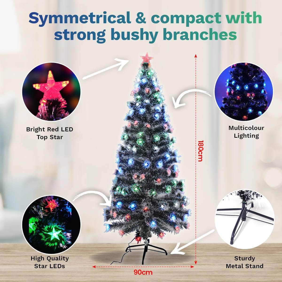 1.8m Pine Tree 210 Multi-Colour LED Lights With 8 Functions