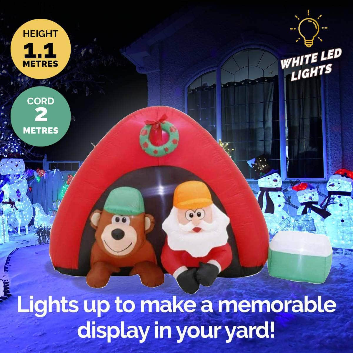 1.8m Santa & Bear Camping Built-In Blower LED Lighting