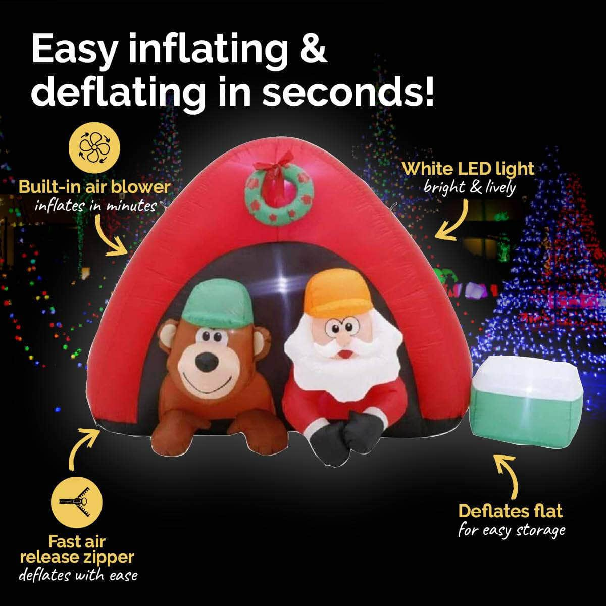 1.8m Santa & Bear Camping Built-In Blower LED Lighting