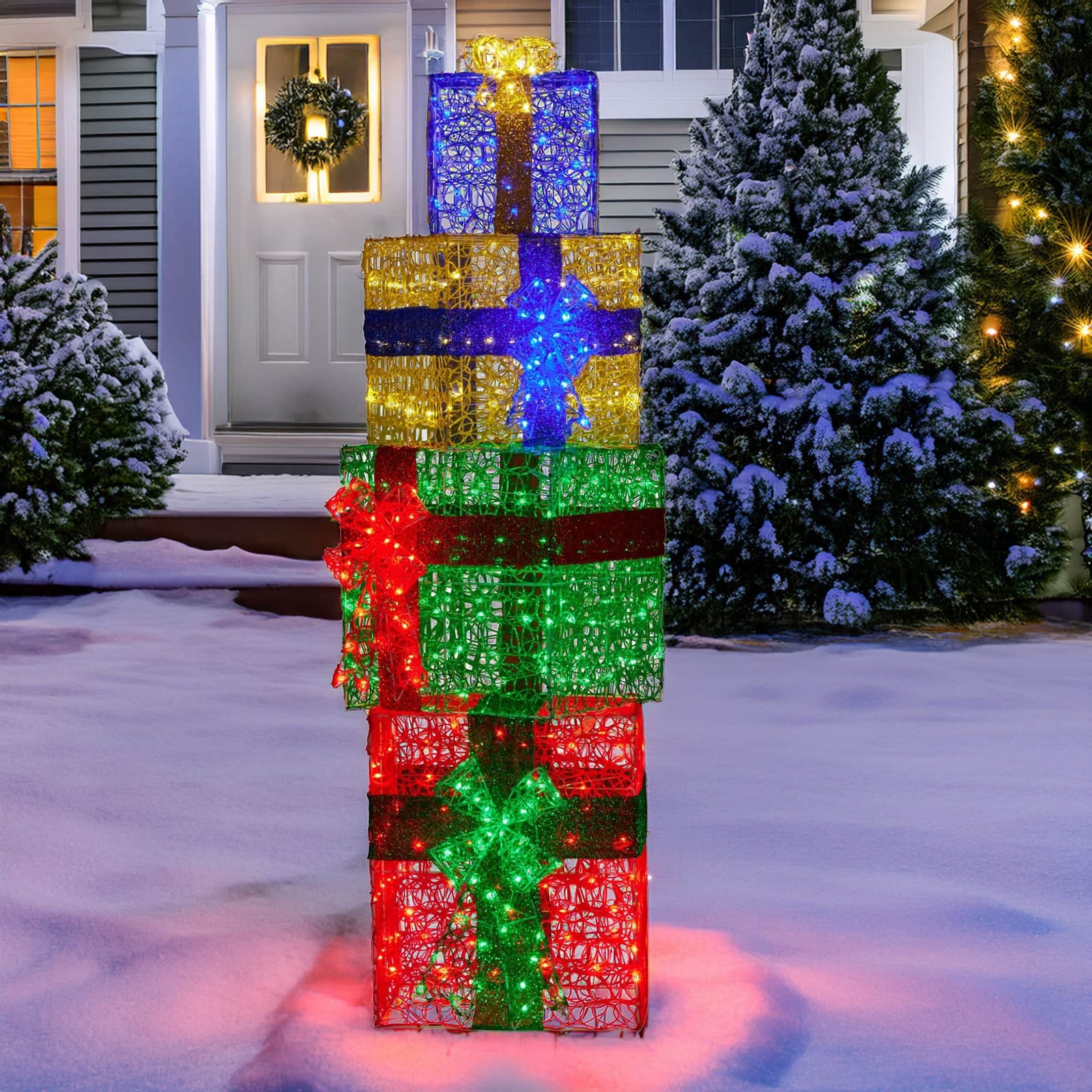 1.9m Christmas 4-Piece Gift Stack LED Lights Bows Indoor Outdoor Front Lawn Yard D - photo 10