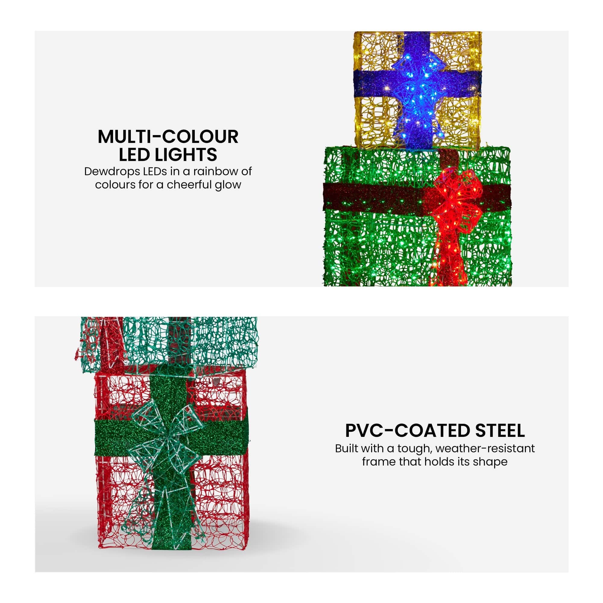 1.9m Christmas 4-Piece Gift Stack LED Lights Bows Indoor Outdoor Front Lawn Yard D