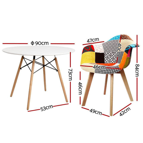 1 Dining Table and 2 Chairs Set DSW 90cm