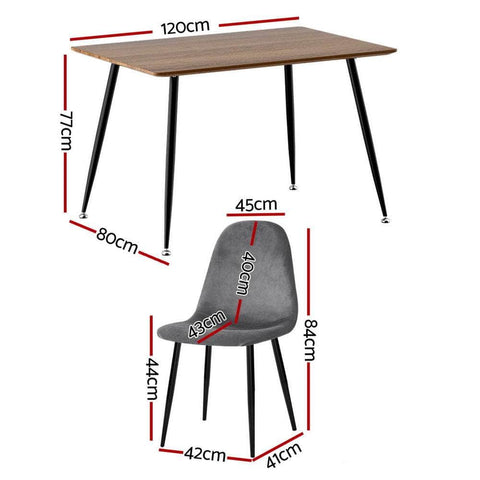 1 Dining Table and 4 Chairs Set Grey Metal