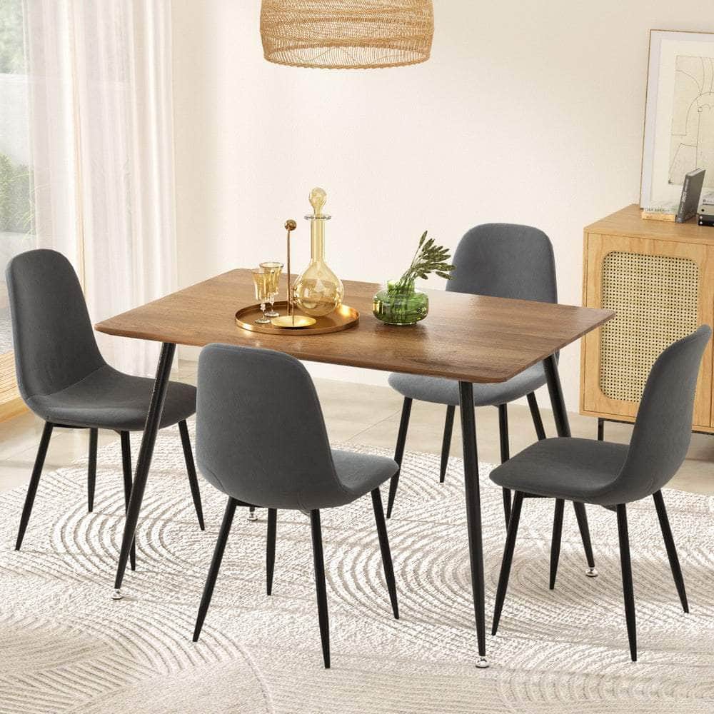 1 Dining Table and 4 Chairs Set Grey Metal