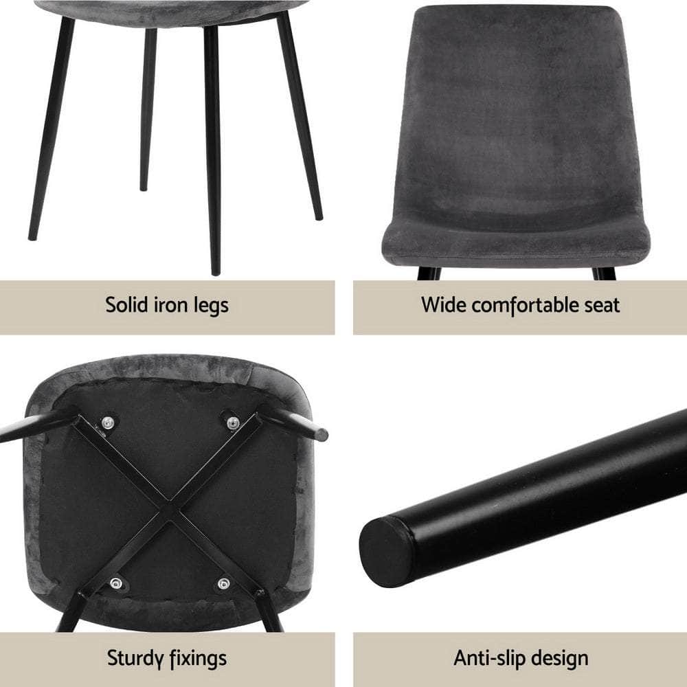 1 Dining Table and 4 Chairs Set Grey Velvet