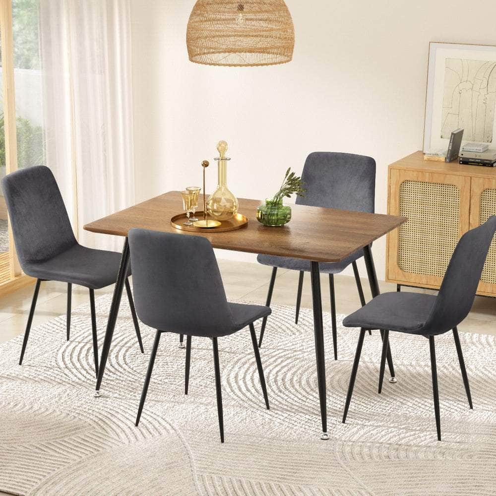 1 Dining Table and 4 Chairs Set Grey Velvet