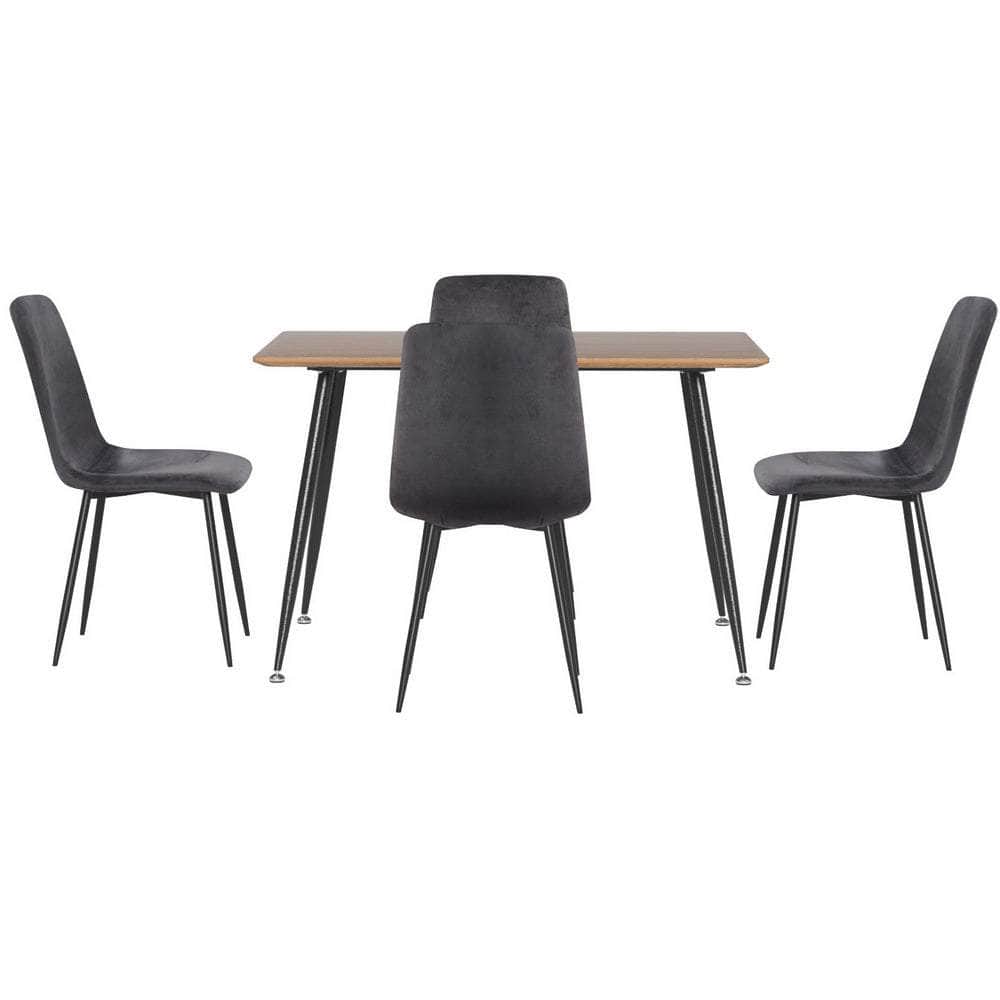 1 Dining Table and 4 Chairs Set Grey Velvet