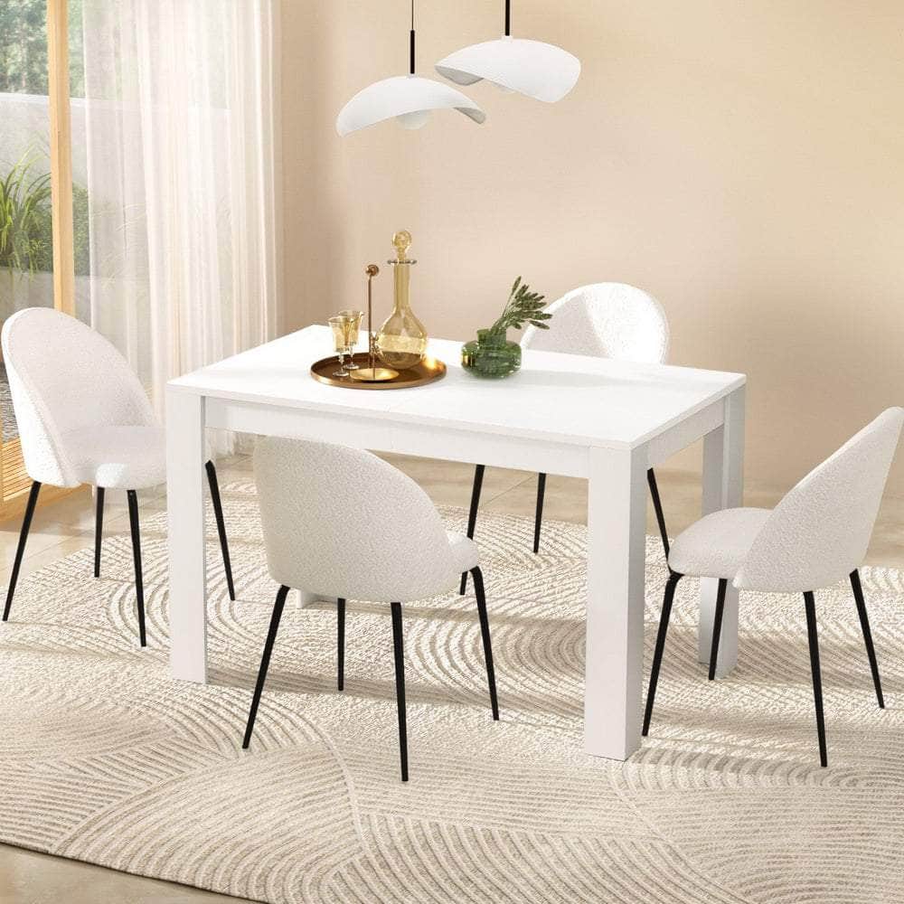 1 Dining Table and 4 Chairs Set White Sherpa