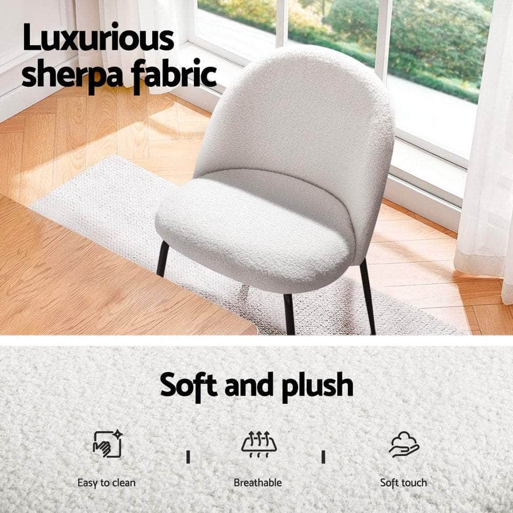 1 Dining Table and 4 Chairs Set White Sherpa