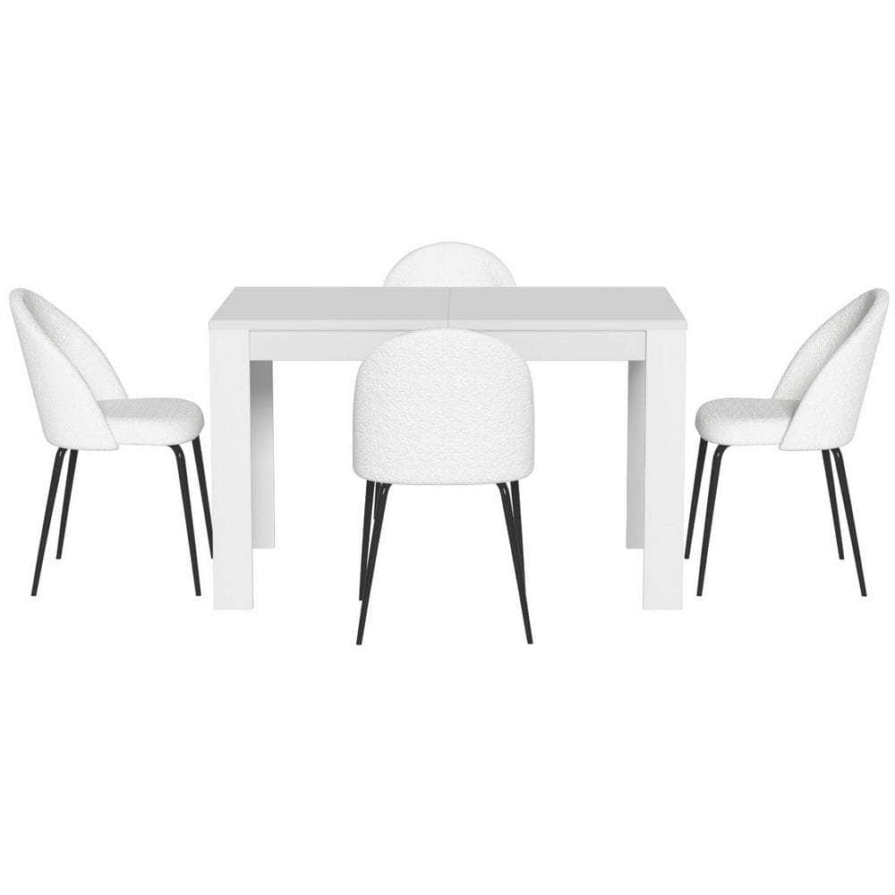 1 Dining Table and 4 Chairs Set White Sherpa