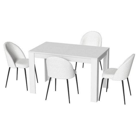 1 Dining Table and 4 Chairs Set White Sherpa