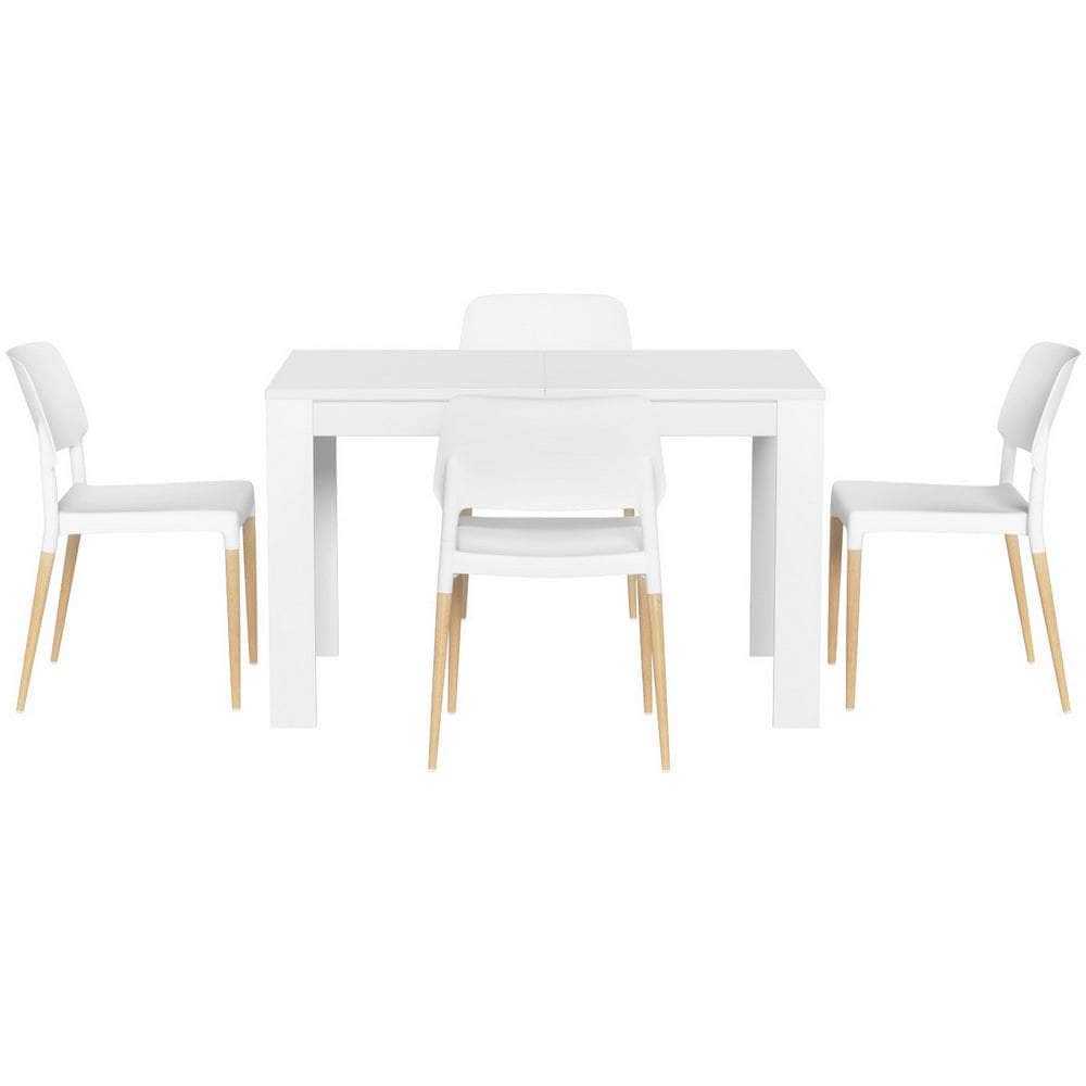 1 Dining Table and 4 Chairs Set White Wood