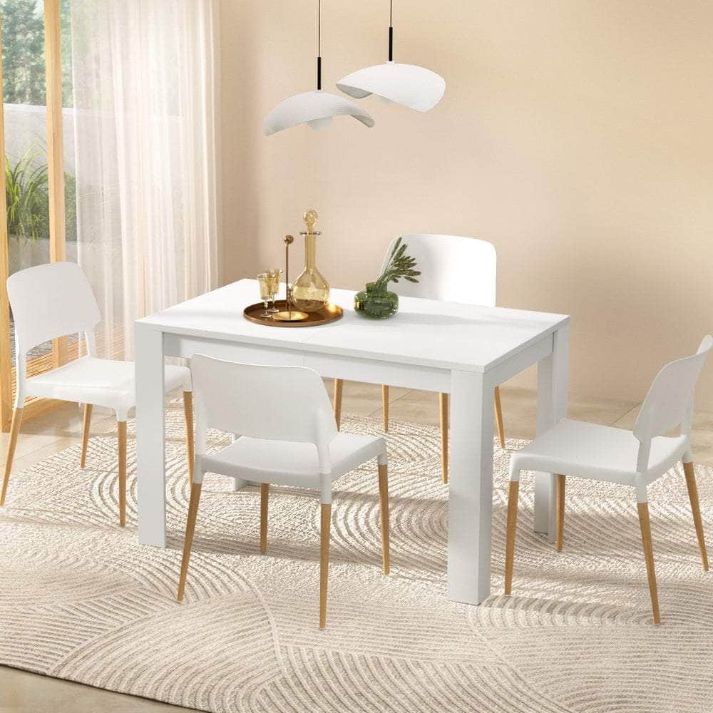 1 Dining Table and 4 Chairs Set White Wood