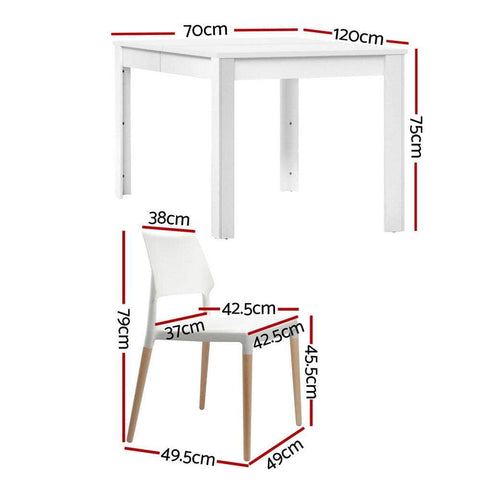 1 Dining Table and 4 Chairs Set White Wood