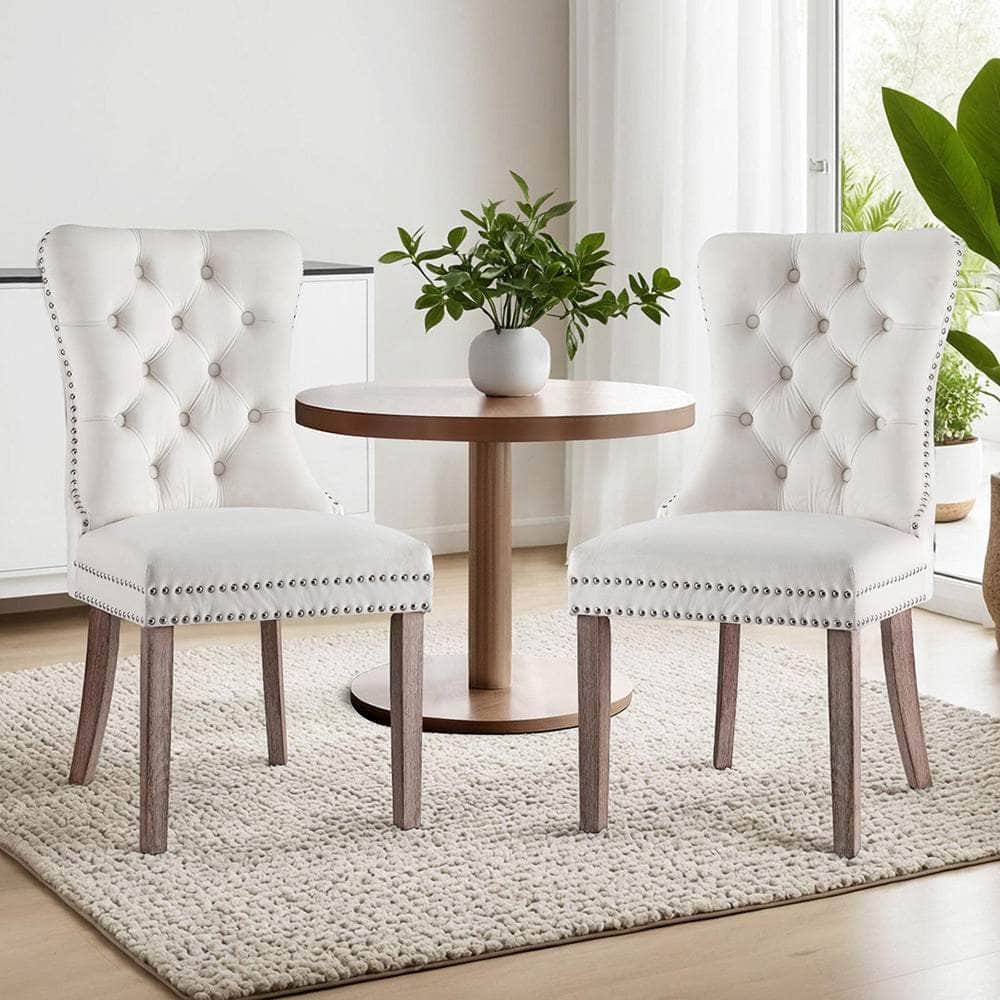 1 Set of 2 Dining Chairs Beige/Black/Grey Velvet