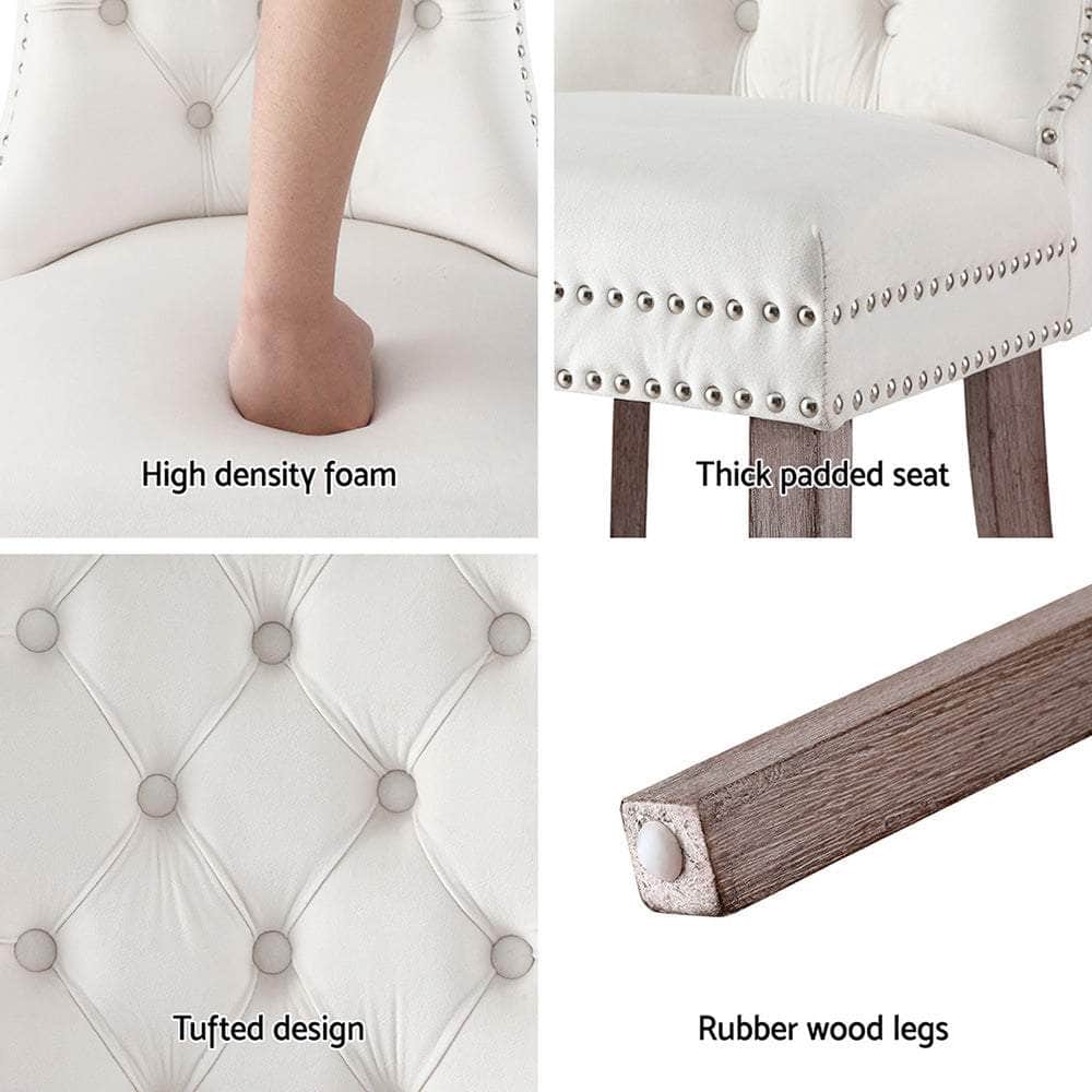 1 Set of 2 Dining Chairs Beige/Black/Grey Velvet