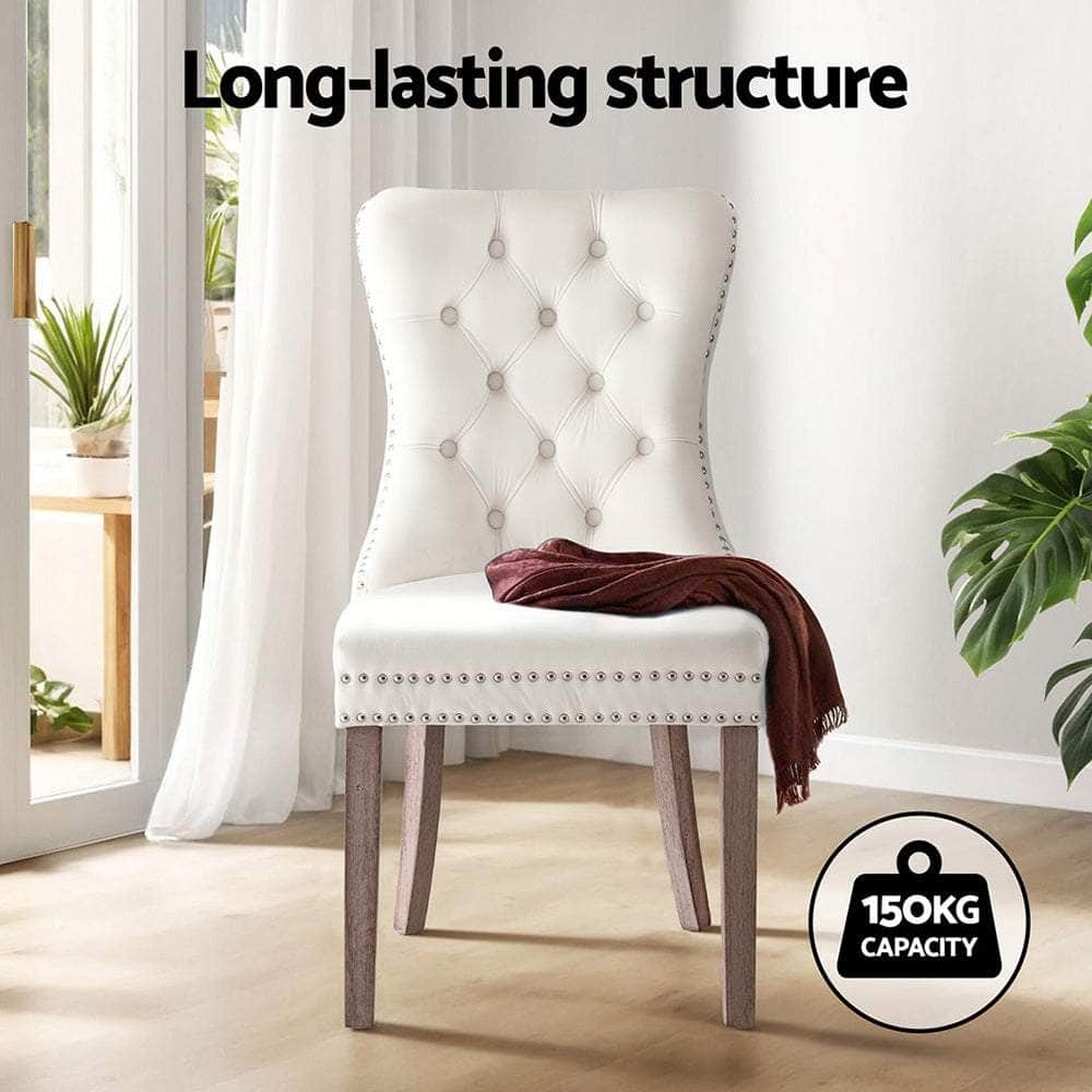 1 Set of 2 Dining Chairs Beige/Black/Grey Velvet