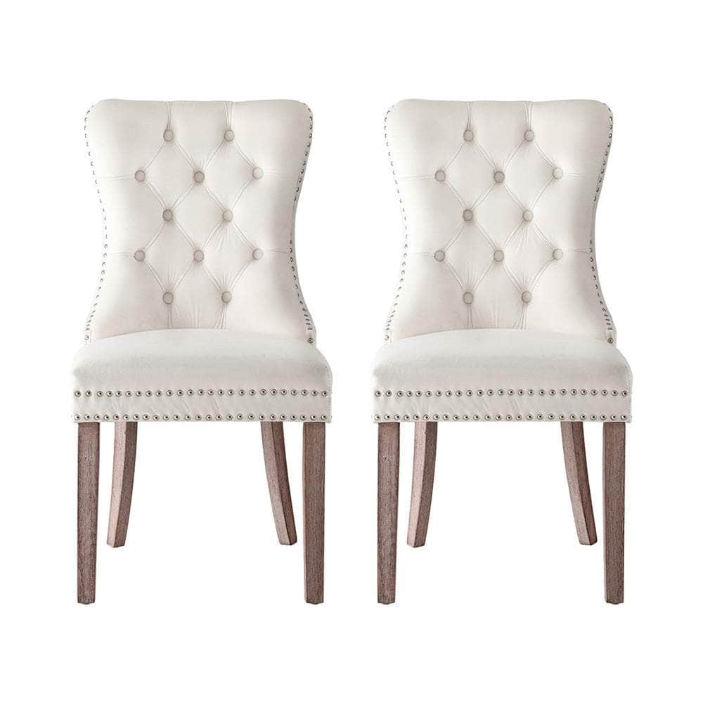 1 Set of 2 Dining Chairs Beige/Black/Grey Velvet
