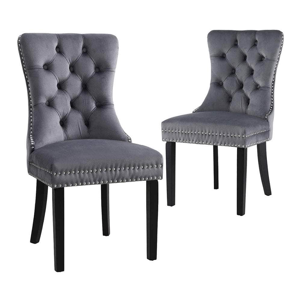 1 Set of 2 Dining Chairs Beige/Black/Grey Velvet