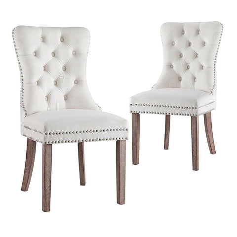 1 Set of 2 Dining Chairs Beige/Black/Grey Velvet