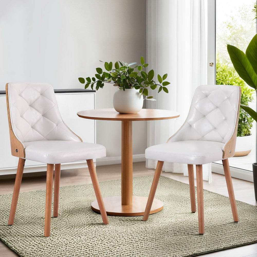 1 Set of 2 Dining Chairs Black/White PU