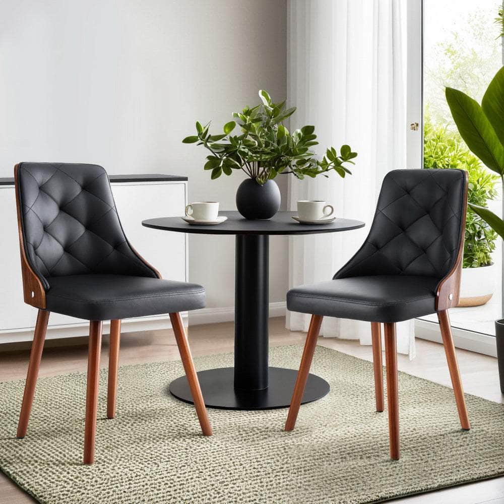 1 Set of 2 Dining Chairs Black/White PU