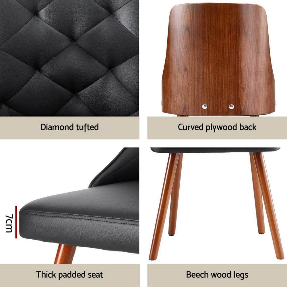 1 Set of 2 Dining Chairs Black/White PU