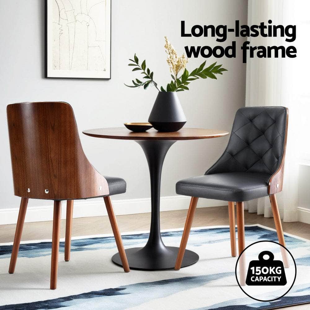 1 Set of 2 Dining Chairs Black/White PU
