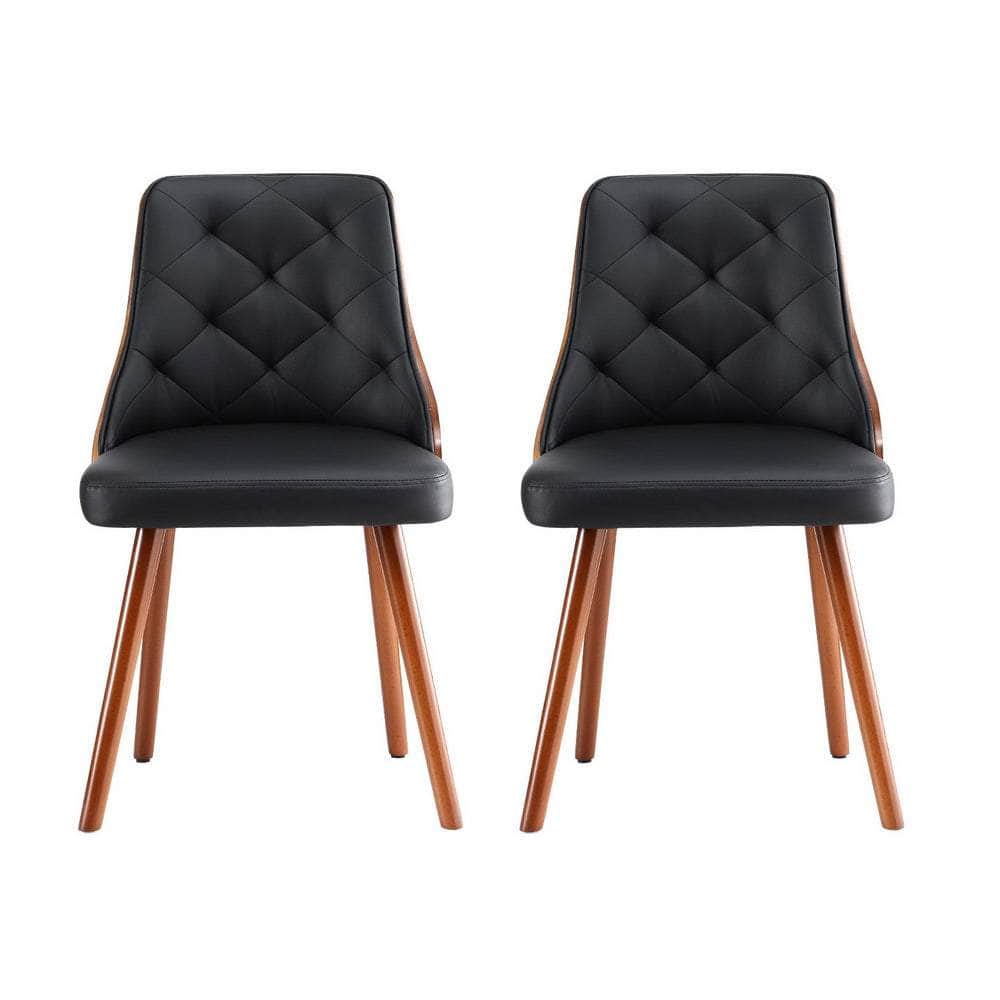 1 Set of 2 Dining Chairs Black/White PU