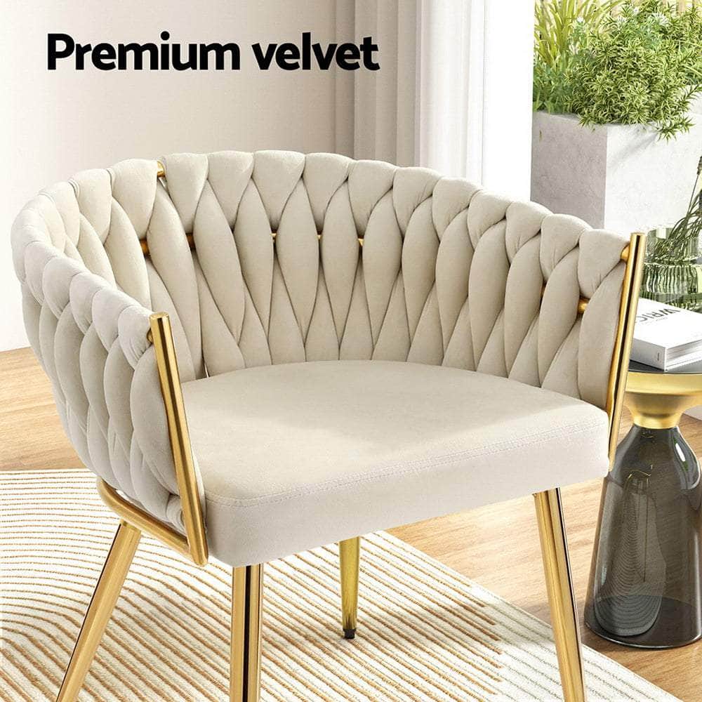 1 Set of 2 Dining Chairs Velvet Armchair Beige