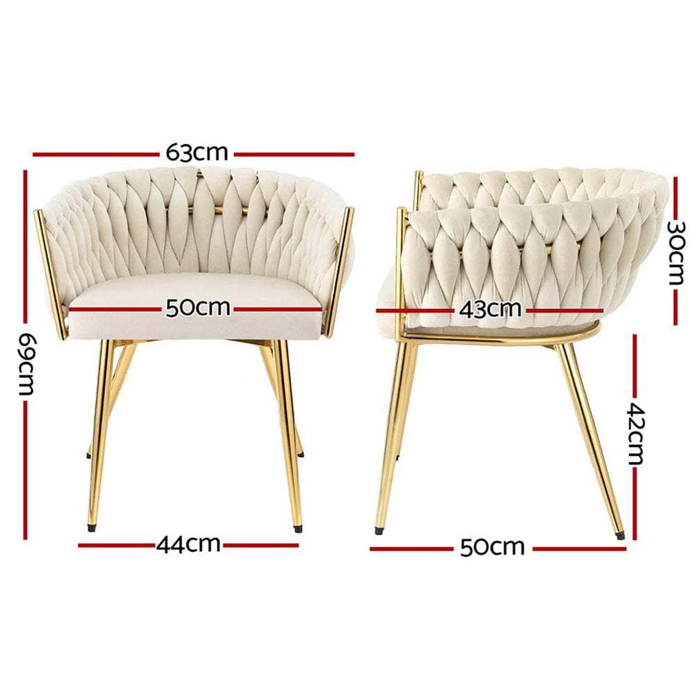 1 Set of 2 Dining Chairs Velvet Armchair Beige