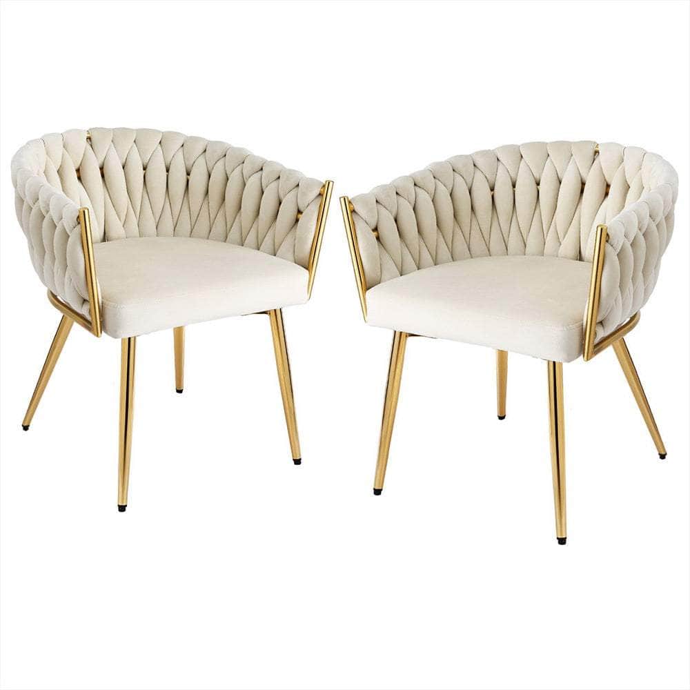1 Set of 2 Dining Chairs Velvet Armchair Beige