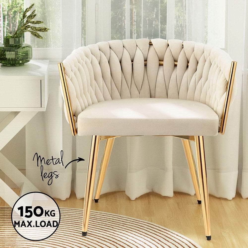 1 Set of 2 Dining Chairs Velvet Armchair Beige