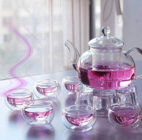 Gongfu Chinese Ceremony Tea Set - 6 Glass Cups With Infuser