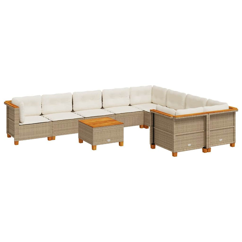 10 Pcs - 10 Pcs Garden Sofa Set with Cushions Beige Poly Rattan