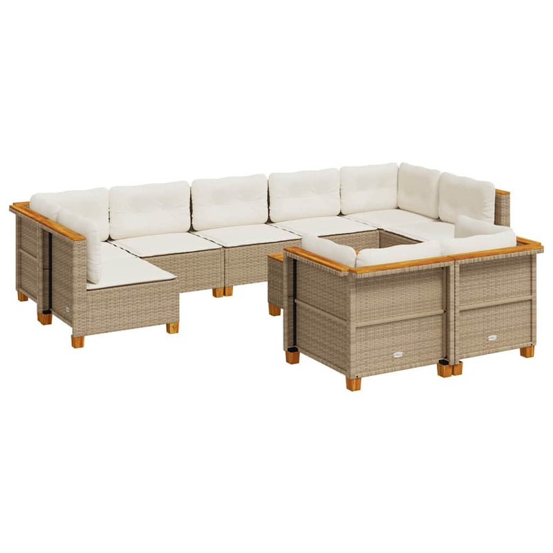 132QV - 10 Piece Garden Sofa Set with Cushions Beige Poly Rattan