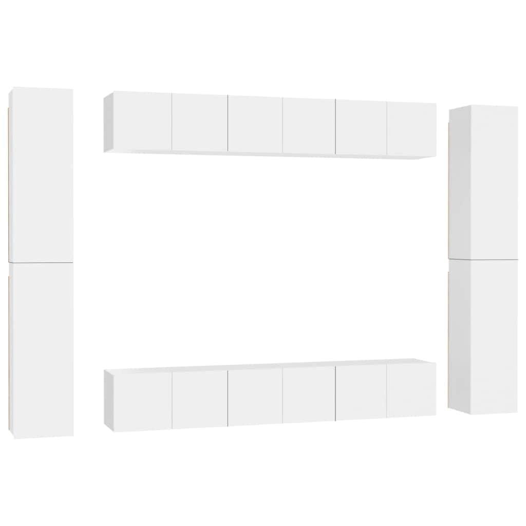 10 Piece TV Cabinet Set White Engineered Wood