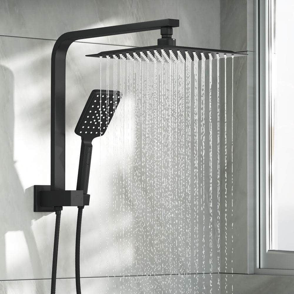 10" Rain Shower Head Set Square 3-Mode Gooseneck Chrome