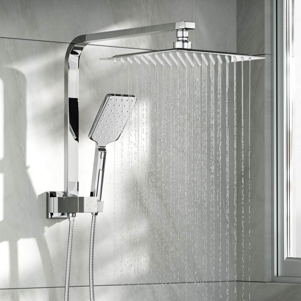 10" Rain Shower Head Set Square 3-Mode Gooseneck Chrome