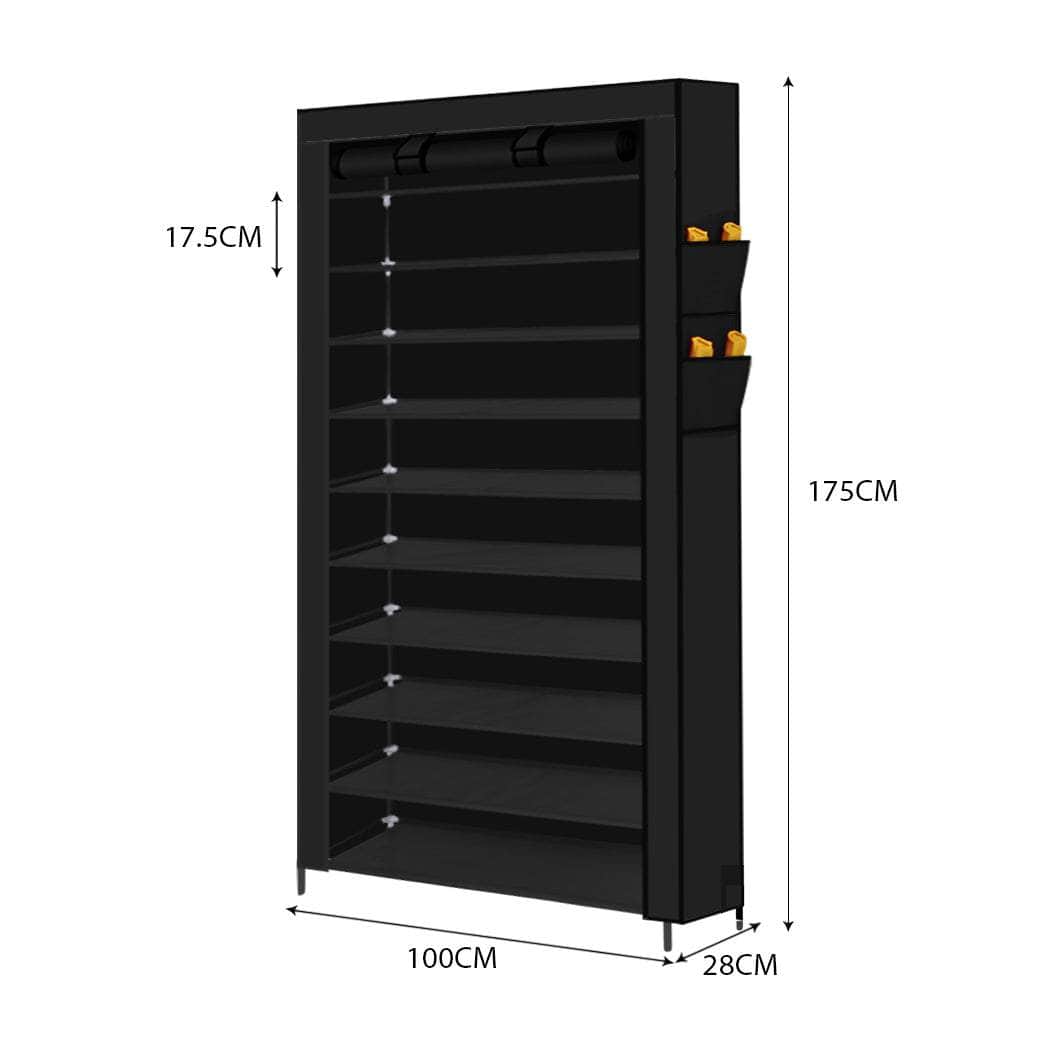 10 Tier Shoe Rack Portable Storage Black