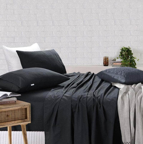 100% Egyptian Cotton Vintage Washed 500TC Charcoal Queen Bed Sheets Set