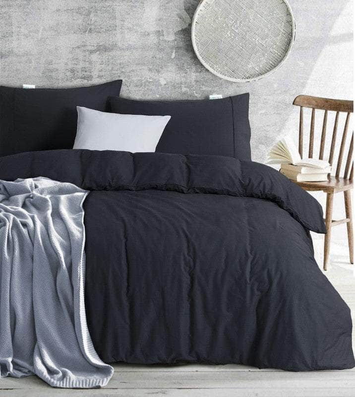 100% Egyptian Cotton Vintage Washed 500TC Charcoal Queen Quilt Cover Set