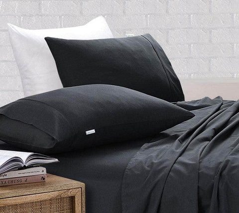 100% Egyptian Cotton Vintage Washed 500TC Charcoal Single Bed Sheets Set