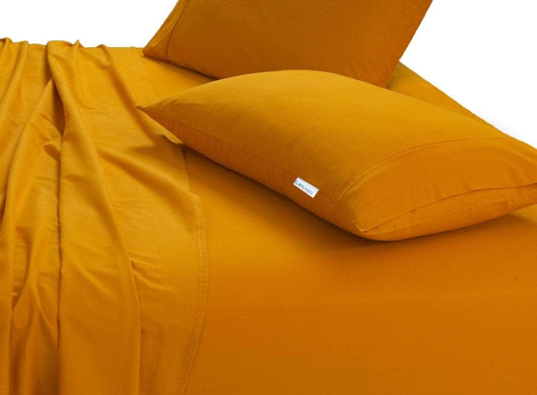 100% Egyptian Cotton Vintage Washed 500TC Mustard Double Bed Sheets Set